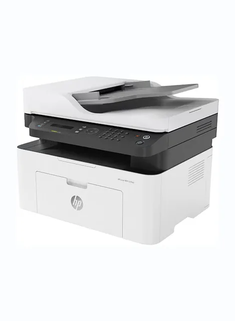 Laser MFP 137fnw Printer - Print, Copy, Scan, Fax - Black and white, Printer for Small Medium Business [4ZB84A] White/Grey, Black price comparison in Qatar