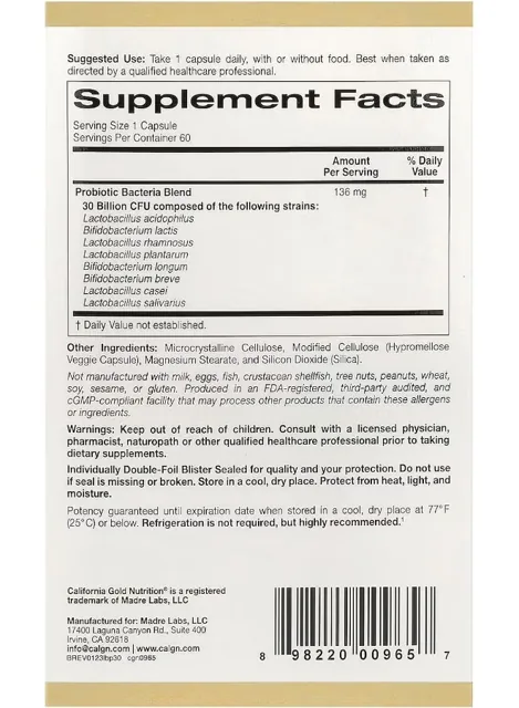 California Gold Nutrition Billion Cfu Lactobif Probiotics 60 capsules price comparison in Qatar