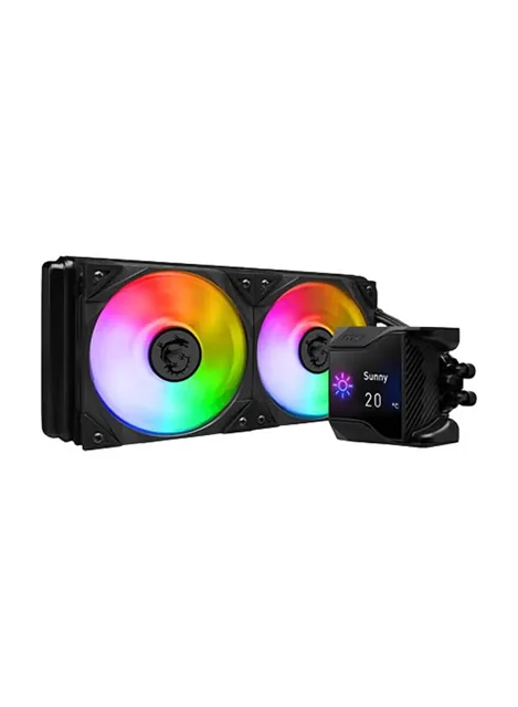 MPG CORELIQUID D240 AIO Liquid Cooler With 2.4” IPS Display, 240mm Radiator, 2 x MSI Torx ARGB & PWM Controlled Fan, 2800 RPM, 77.4 CFM, Two Ball Bearing, Reinforced Tubing, 936-6A1611-005 Black price comparison Qatar – cheapest at Noon