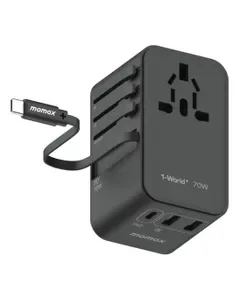Momax Power Travel Adaptor 1-World Gan 70W 3-Port USB-C Black, Black product image