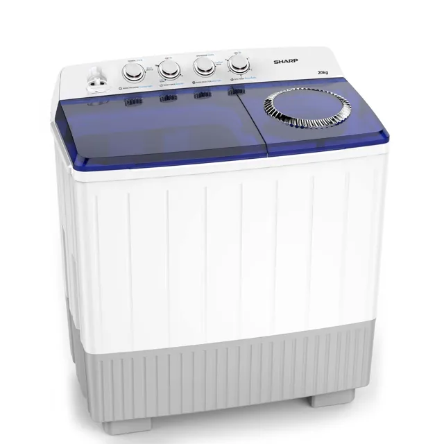 Sharp Top Load Twin Tub Washing Machine, 20 kg, White Blue, ES-T2012AP-Z, White price comparison in Qatar