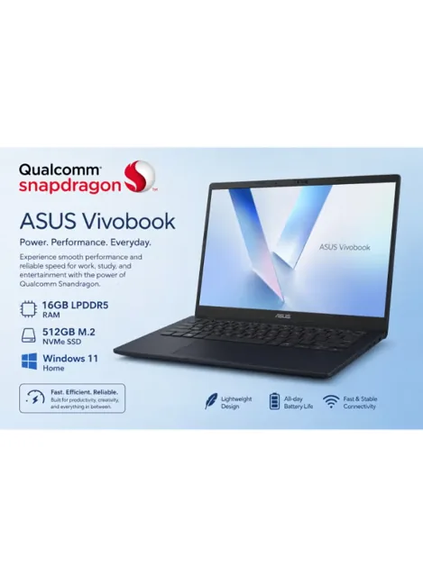 ASUS VivoBook 14" Snapdragon X 16GB RAM 512GB – Blue price comparison Qatar – cheapest at BarqTech via Microless