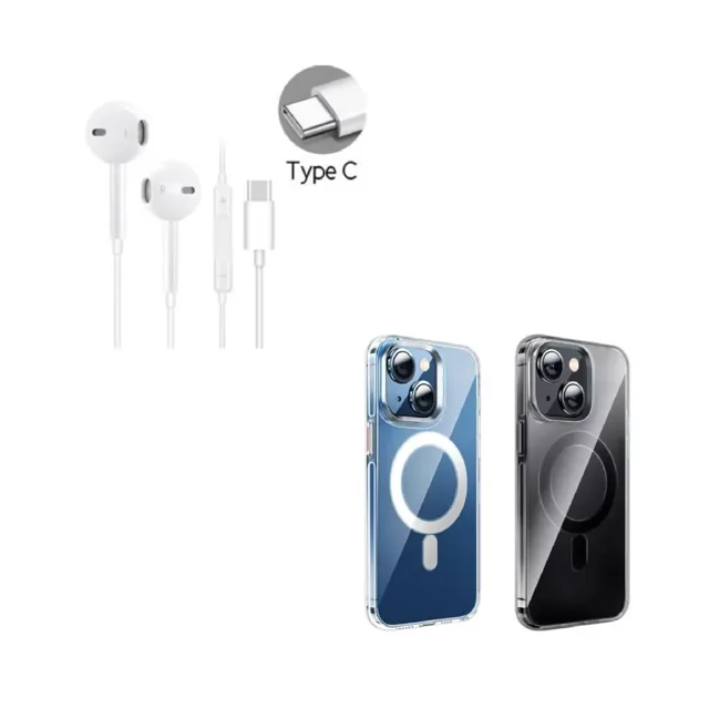 High Clear Magsafe Case With Apple Original Type-C Headphone For Iphone 15 Pro product image