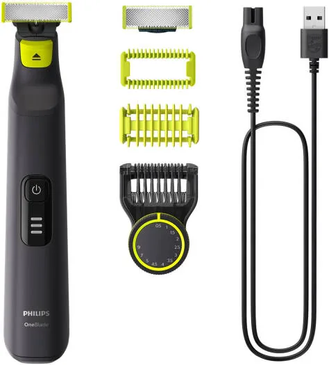 Philips OneBlade Pro Hybrid Trimmer and Shaver, 12-Length Precision Comb, Waterproof, 90 Min Cordless Use, Rechargeable Li-Ion battery, Unique OneBlade Technology, Black/Green | QP6542/10, Black price comparison in Qatar