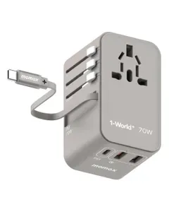 Momax Power Travel Adaptor 1-World Gan 70W 3-Port USB-C Grey, Grey product image
