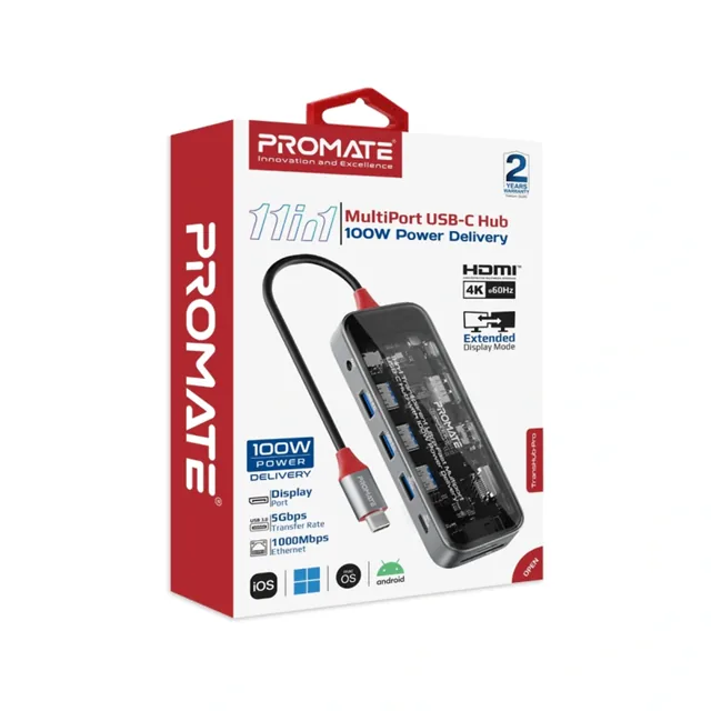 Promate 11-in-1 Type-C Hub 100W PD 4K HDMI price comparison Qatar – cheapest at Carrefour Qatar