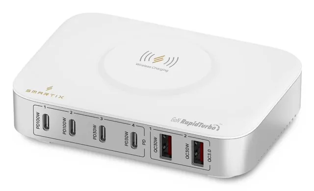 Smartix GaN Charger / 2 USB Ports & 4 Type-C Ports / With Wireless Charging / 100W Power price comparison Qatar – cheapest at Alif Stores